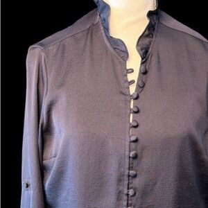 Express Navy Blue Button-Front Women's Blouse Medium 3/4 Sleeve option